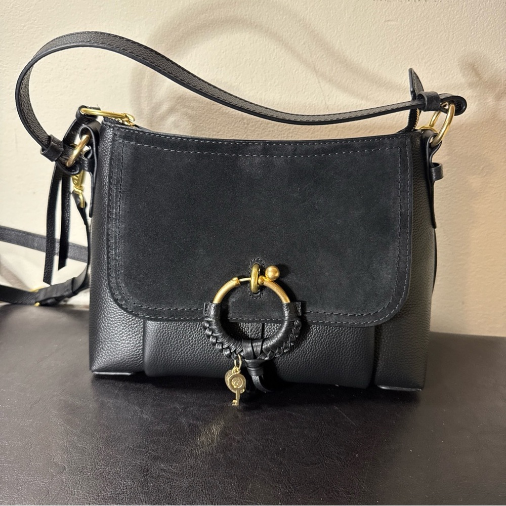New See by Chloe Joan Small Shoulder Bag Black Suede Leather Gold Hardware NWT